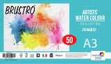 Brustro Artists 25% Cotton Watercolour Paper, 300 Gsm, Cold Pressed Jumbo - A3 (50 Sheets) | Ideal For Watercolor,Acrylic,Gouach