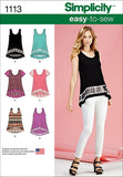 Simplicity US1113A Learn to Sew Misses Knit Top Sewing Pattern Kit, Code 1113, Sizes XXSXXL