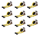 Mytee Products 10 Pack Ratchet Tie-Downs with Flat Hooks, 2 x 20' Yellow Ratchet Straps | 10,000 Lbs Breaking Strength | Tie Dow