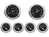 MOTOR METER RACING Classic 6 Gauge Set with Mechanical Speedometer Analog Odometer Black Dial Light Bulb Illumination 85mm 3-3/8