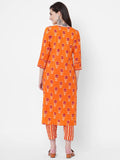 Gosriki Women'S Pure Cotton Flower Print Kurta With Palazzo (Orange Flower_L-Orange_Large),Orange,,B098NXTZWZ
