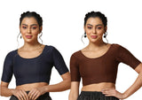 Toplot Cotton Blend Lycra Stretchable Readymade Blouses Pack Of 2 (Combo-5058-Cof-Nvy-34),Coffee-Navy Blue,34,B0CV586XPP