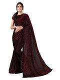 Satrani Women's Woven & Lace Lycra Saree with Blouse(2324SR211_Maroon)