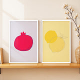 SoulAbiti Pomegranate & Lemon Crayon Sketch Framed Wall Art Print Set of 2 12x18 inch White Frame PlexiGlass Aesthetic Art Prin
