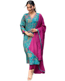 Gosriki Women'S Cotton Blend Straight Printed Kurta With Pant & Dupatta (Down-Rama-Green-Gs_L_Green_Large),Rama Green,,B0CP2LZQW7