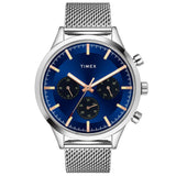 Timex Analog Watch For Man With Blue Round Dial & Silver Stainless Steel Mesh Bracelet Band Water Resistant Men'S Wrist Watches