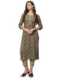 Anni Designer Women'S Cotton Blend Straight Printed Kurta With Pant Set (Bhati-Beige_Xxl_Beige_Xx-Large),Beige,2XL