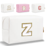 Small Personalized Letter Makeup Bag, Cute PU Leather Chenille Letters Cosmetic Bag Travel Makeup Pouch, Preppy Travel Organizer