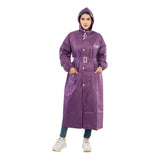 Fendo Ruby WomenS Long Raincoat With Hood | Ladies Rain Coat Waterproof Full |Polyester Rain Wear With Waist Belt, High Neck &