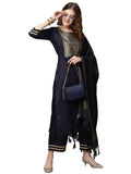 Gosriki Women'S Cotton Blend Solid Straight Kurta With Palazzos & With Dupatta (Wukis Blue_S-Gs_Blue_Small),Blue,,B0BMVXR7KB