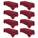8 Pack Burgundy Tablecloth 60 x 102 Inch Polyester Table Cloth for 6 Foot Rectangle Tables, Wrinkle Resistant Washable Decorativ