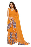Rajeshwar Fashion With Rf Striped Printed Georgette Fancy Ruffle Belt Sarees For Women With Unstitched Blouse Piece(Orange)