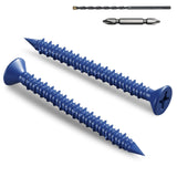 BNUOK 35Pcs 1/4 x 2-3/4 Inch Concrete Screws Anchor with Drill Bit, Blue Flat Head Masonry Brick Stucco Cement Block Screws, Dia