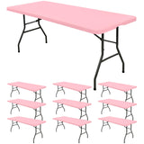10 Pack Fitted Tablecloth for 6 Foot Rectangle Tables, Pink Elastic Outdoor Picnic Table Cover, Washable Stretch Folding Table C