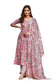 LookMark Women's Trendy Printed Cotton Blend Straight Kurta Pant Dupatta Set ||AZ-LM-OG-KS2092-L Peach