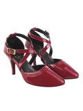 Shoetopia Women'S Cherry Patent Leather Heels || Cross Strap Closed Toe Pumps With Buckle || Stylish High Heel Perfect For Office Weddings Cocktail Parties & Formal Events Eu35,Cherry,2,B0F7LZF4SL