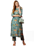 Anni Designer Women'S Cotton Blend Straight Printed Kurta With Pant (Haribala Pista_S_Pista_Small),Pista,S