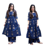 Gosriki Women'S Cotton Empire Printed Kurta With Palazzo(Samadhan-New-Navy_M,Dark Blue,,B0987S7GCW