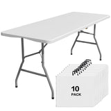 IWDOO 10 Pack Foldable Table 6ft, Plastic Folding Table, Portable Heavy Duty Dining Table with Lock Function & Carrying Handle,