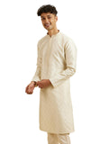 Manyavar Men's Art Silk Jacquard Embroidered Kurta Pyjama Set (Cream,XL)