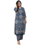 Anni Designer Women'S Rayon Viscose Straight Printed Kurta With Pant (Kadai Blue-Vks01_Xxl_Blue_Xx-Large),Blue,2XL,,,