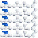 20 pcs Water Push to Connect Quick Connect Fittings 3/8 Tube OD for RO Water Reverse Osmosis System Water Tube Fitting (Ball Val