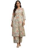 GRECIILOOKS Ladies Floral Print Kurta Set | Straight Kurta with Palazzo Pants | Casual Ethnic Set, multi-coloured, S