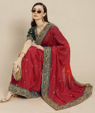 Fashion Basket Womens Georgette Maroon Saree With Blouse Piece