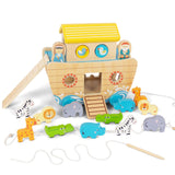 Toddlers Wooden Noah's Ark Toy Animal Playset, Shape Sorter Early Learning Montessori Toys, Baptism Gifts for 1 2 3 Boys Girls K