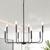 LALUZ 8-Light Black Chandelier, 31.5'' Large Farmhouse Dining Room Light Fixture Over Table, Modern Chandeliers Hanging Lights F
