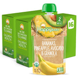 Happy Baby Organics Clearly Crafted Stage 2 Baby Food Bananas, Pineapples, Avocado & Granola, 4 Ounce Pouch (Pack of 16) (Packag