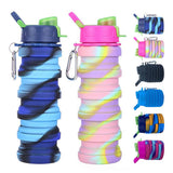Konlongzan Collapsible Silicone Bottles 2 Pack - Expandable 500ml Portable Sport Bottles with Carabiner for Travel & Camping (Bl