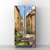 Vintage Art Self Stick Vinyl Door Mural Sticker, Peel and Stick Removable Refrigerator Wrap Decal, Old Town, 32.3x78.7, 2 Pcs Se
