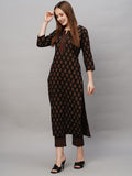 Anni Designer Women'S Cotton Blend Printed Straight Kurta With Pant (Yug Black_Xxl_Black_Xx-Large),Black,2XL,Cotton Blend,Regular,