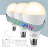 ALUOCYI 3 Pack Rechargeable Light Bulbs, Battery Emergency Light Bulb 9W Up to 24 Hours, 3000K Soft White, Battery Backup Light