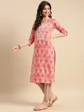 Rangita Peach Cotton Embroidered Straight Kurta With Pant And Dupatta | Kurta Set For Women_M