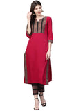 ZIYAA Women's Crepe Straight Kurta (ZIKUCR3049-L_Pink_Large)