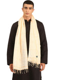 Linen Club Unisex Linen Stole Striped Pale Yellow (Size:Free Size)