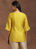Libas Women'S Silk Blend Solid Straight Kurtis (29150_Yellow Yellow Xl