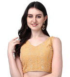 Pujia Mills Women's Georgette Sipali Sequin Work Sleeveless Blouse (Gold, 38)