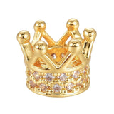 LiQunSweet 10 Pcs Brass Micro Pave Cubic Zirconia CZ Stone Golden Plated Loose Spacer Beads Long-Lasting Plated Crown for Jewelr