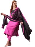 Anni Designer Women'S Rayon Blend Straight Printed Kurta With Pant & Dupatta (Radhani Pink-Vks02_Xl_Pink_X-Large),Pink,XL