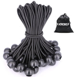 LOOGI Ball Bungee Cords, Tie Down Cords Elastic String UV Resistant Rope for Canopy Tarp Camping (25, Black, 6 Inch)