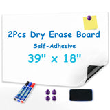 2-Pack, 39 x 18 Magnetic Whiteboard Contact Paper, Adhesive & No Ghosting Magnetic Dry Erase White Board Sticker for Wall Ideal