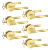 FILTA 6 Pack Gold Door Handles Interior Privacy Door Handle Knurled Keyless Door Levers Handle for Bathroom Bedroom Heavy Duty D