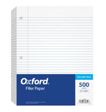 Oxford Filler Paper, 81/2 x 11, College Rule, 3Hole Punched, LooseLeaf Paper for 3Ring Binders, 500 Sheets Per Pack (62349