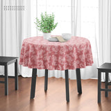 Encasa 4 Seater Dining Table Cloth 145 cm-Round (57 in-Round) I Floral Red Jacquard Style Print on Chambray Homespun Cotton I fo