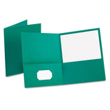 Oxford 57555 TwinPocket Folder, Embossed Leather Grain Paper, Teal, 25/Box
