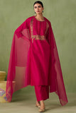 Anni Designer Women'S Rayon Blend Embroidered Straight Kurta With Pant & Dupatta (Pipariya Pink_Xxl_Pink_Xx-Large),Pink,2XL,,,