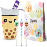 Puckator Foodiemals Boba Bubble Tea Pencil Case & Mechanical Pencil Set | Desk Organiser Set with Character Designs | Pack of 3
